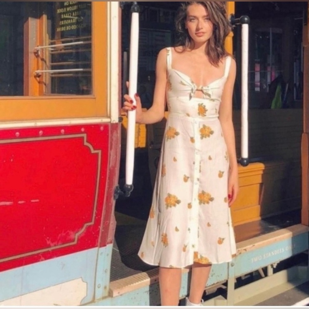 REFORMATION FRANKFORT FLORAL PRINT KNEE-LENGTH DRESS